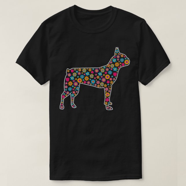 Ostern Boston Terrier Dog Oster Frühlingsblumen Pu T-Shirt (Design vorne)