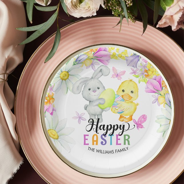 Ostern Brunch & Eierjagd Niedlich Bunny and Chick Pappteller (Von Creator hochgeladen)