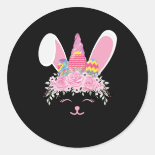 Ostern_Bunny-Einhorn-Kaninchen mit Ostereiern Runder Aufkleber
