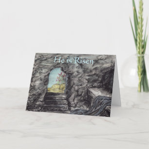 Ostern Christ ist auferstanden leeres Grab Malerei Karte