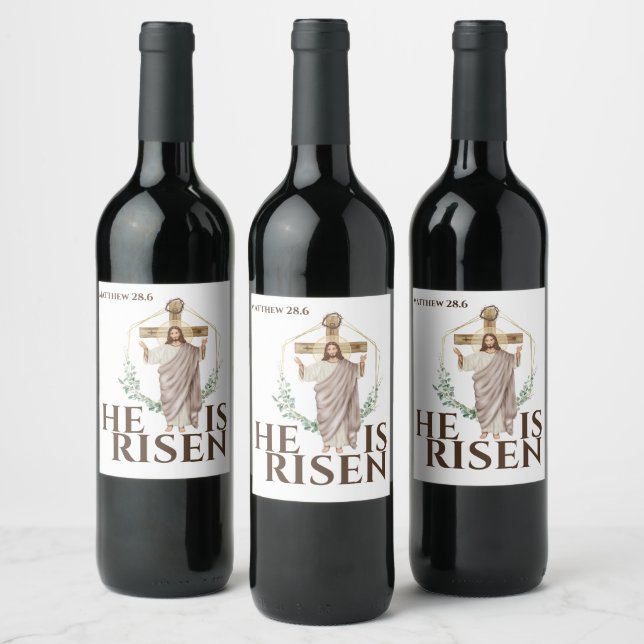 Ostern Er ist auferstanden Jesus Holzkreuz Bibel Weinetikett (Flaschen)