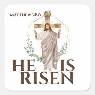 Ostern Er ist Jesus Christus heiligen Holzkreuz Quadratischer Aufkleber