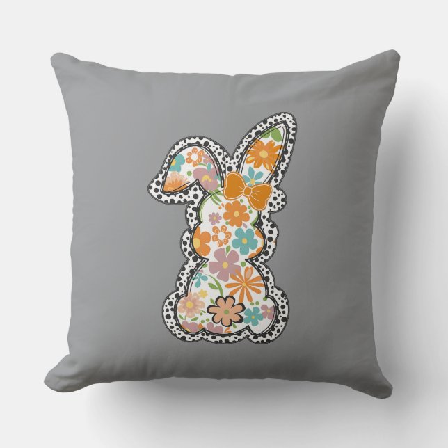 Ostern Floral Bunny Leopard Grenze glücklich Oster Kissen (Vorderseite)