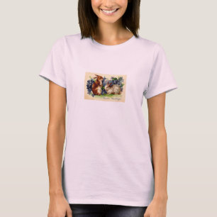 Ostern-Gruß-antikes Postkarten-Druck-Damen-T-Shir T-Shirt