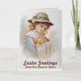 Ostern-Gruß-Mädchen mit Baby-Enten Feiertagskarte