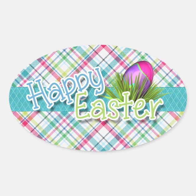 Ostern - "Happy Easter" Kunst, Dichtung und Musik Ovaler Aufkleber (Vorderseite)