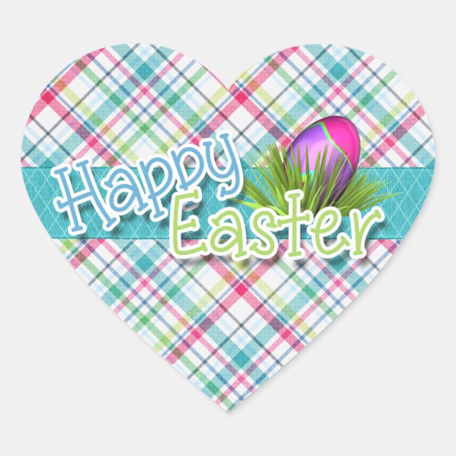 Ostern - "Happy Oaster" Streifenmuster Herz-Aufkleber (Vorderseite)