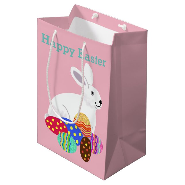 Ostern Hase und Schokoladeneier Mittlere Geschenktüte (Vorderseite Schrägansicht)