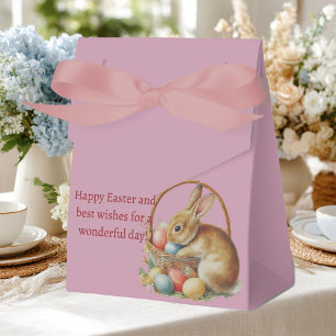 Ostern, Hasen und bunte Eier in einem Weidenkorb Geschenkschachtel