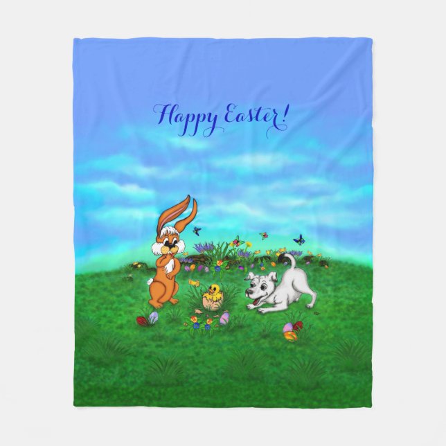 Ostern - Hündchen Kapuzinerkolben und Küken Fleecedecke (Vorderseite)