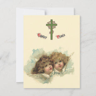 Ostern im Vintage-Stil, Engel in den Wolken im Him Feiertagskarte