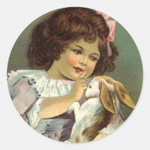 Ostern im Vintage-Stil, viktorianisches Mädchen Ha Runder Aufkleber