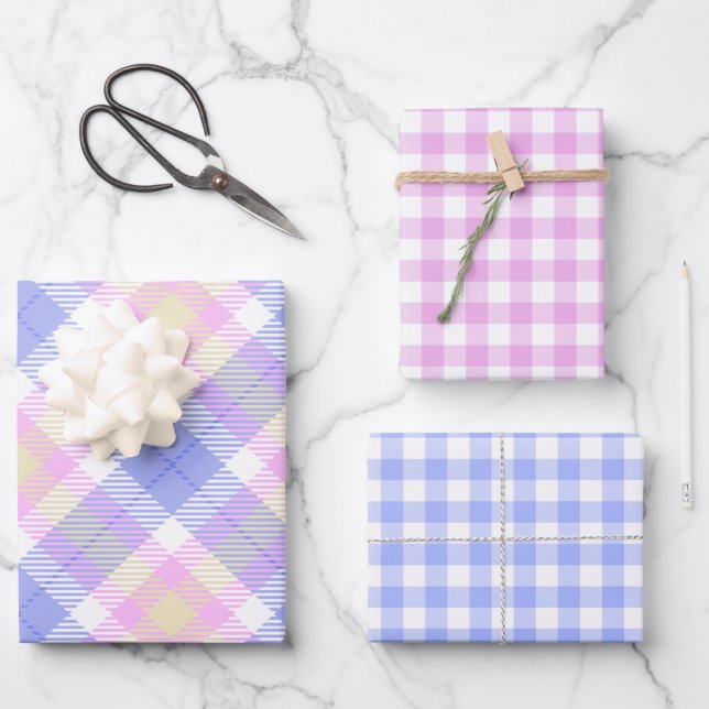 Ostern Kariert und Gingham Geschenkpapier Set (Vorderseite)