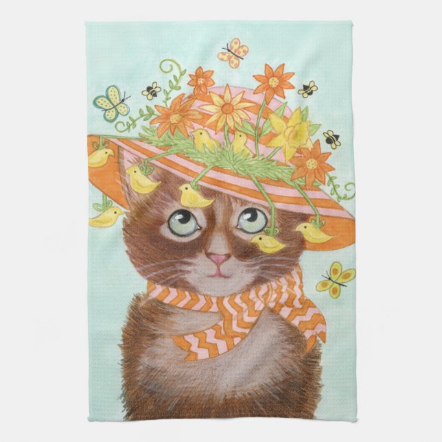 Ostern-Katze in Ostern-Mütze mit Schmetterlingen Handtuch (Vertikal)