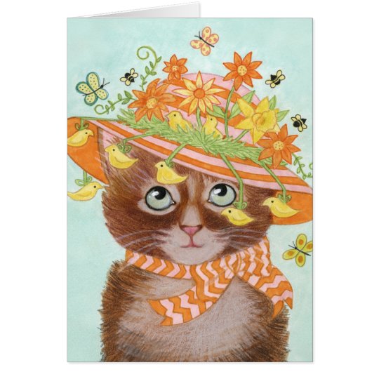 Ostern-Katze in Ostern-Mütze mit Schmetterlingen Karte