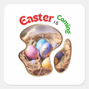 Ostern kommt - Blume Quadratischer Aufkleber