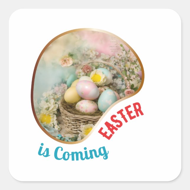 Ostern kommt - primitiv quadratischer aufkleber (Vorderseite)