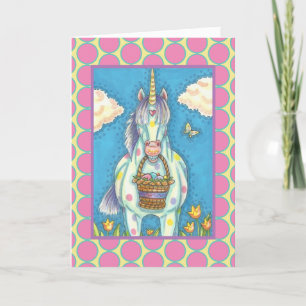 OSTERN-KORB-EINHORN, FANTASIE-GRUSS-KARTE Vers Feiertagskarte