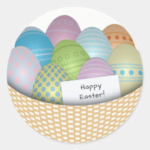 Ostern-Korb mit farbigem Ei-rundem Aufkleber