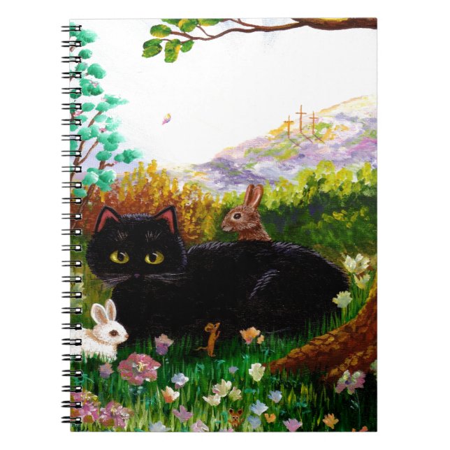 Ostern-Kunst-schwarze Katzen-Maus christliches Notizblock (Vorderseite)