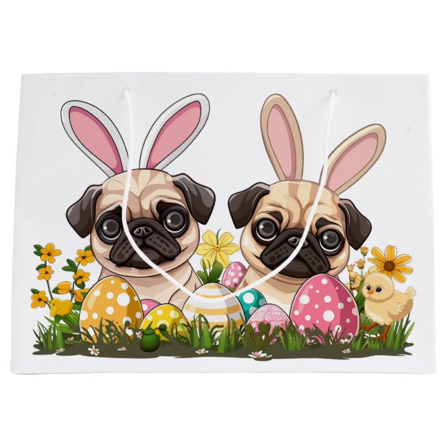 Ostern Mops Hunde Sonnige Ohren Große Geschenktüte (Vorderseite)