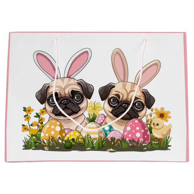 Ostern Mops Hunde Sonnige Ohren Große Geschenktüte (Vorderseite)