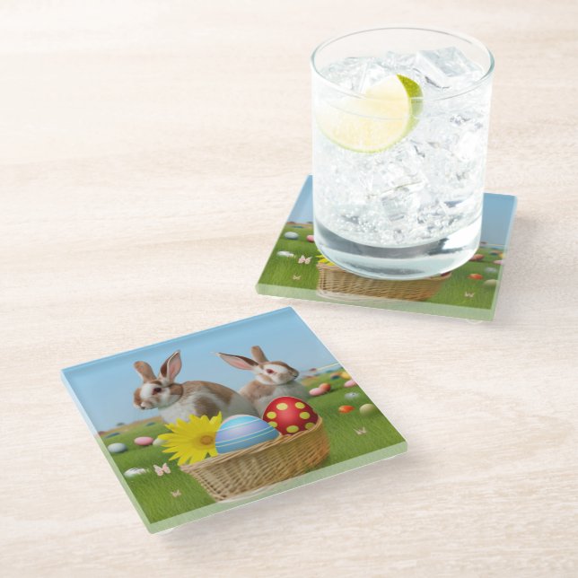 Ostern Niedlich Bunny für eine positive Stimmung Glasuntersetzer (Schrägansicht)