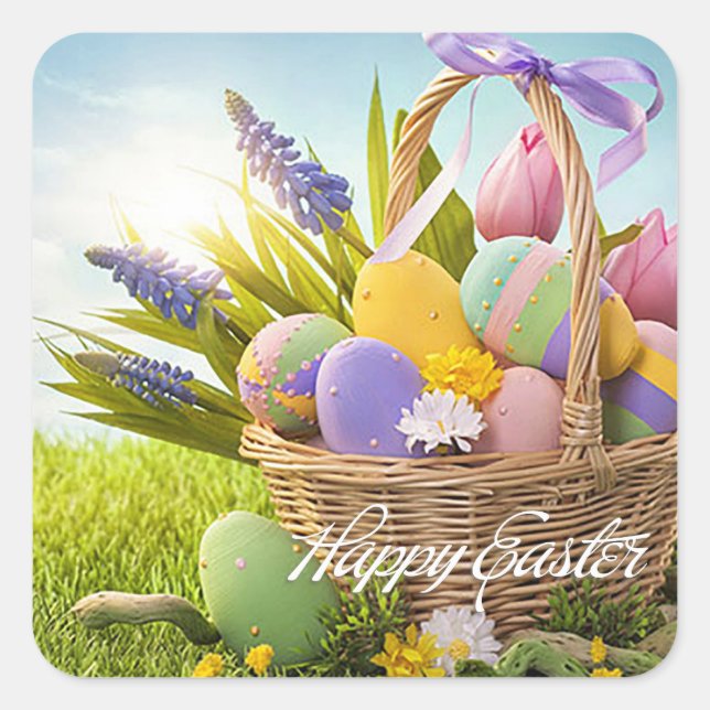 Ostern - "Osterkorb" Quadratischer Aufkleber (Vorderseite)