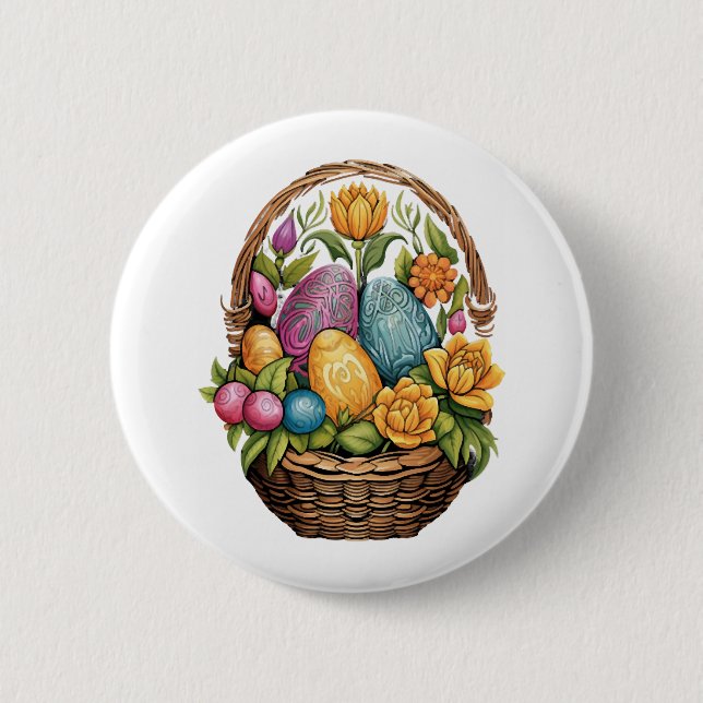 Ostern Ostern Eierkuchen Korb Mandala Art Ei Jagd Button (Vorderseite)