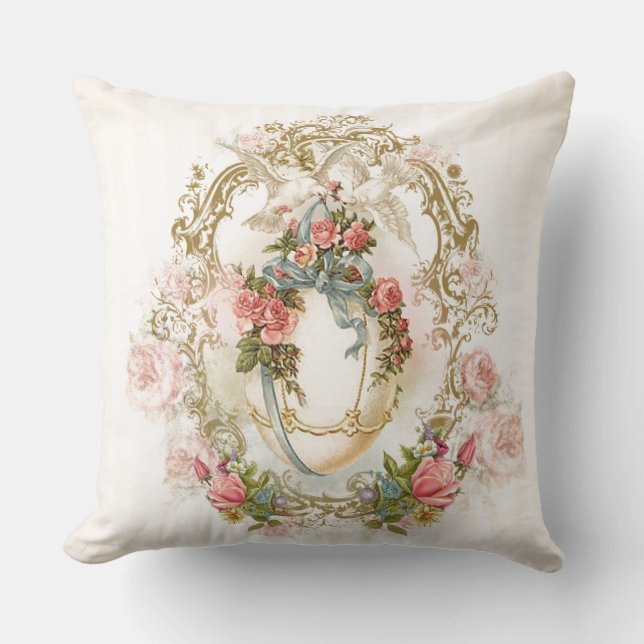 Ostern, Rose, Ei, Verzierungsgold tauchte beige Kissen (Vorderseite)