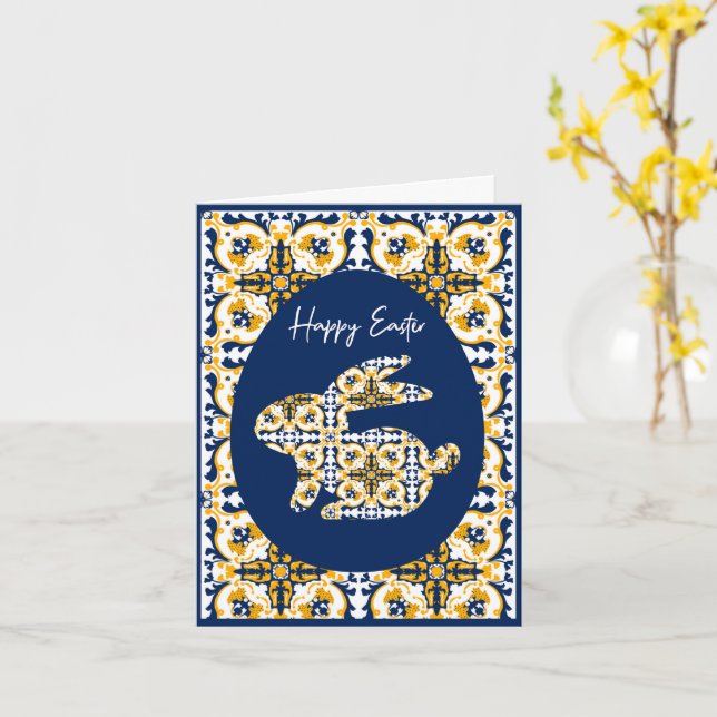Ostern 🐇 💙 Schöne blaue und gelbe Azulejos 💛 Karte (Gelbe Blume)