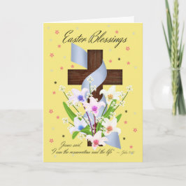 Ostern-Segen - Kreuz und Blumen - Ostern-Karte Feiertagskarte