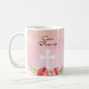 Ostern-Segen-rosa Blumen mit Kreuz Kaffeetasse