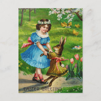 Ostern-Tanz-viktorianisches gekleidetes Häschen u. Feiertagspostkarte