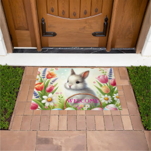 Ostern Vintage Hase Kaninchen Buntes Ei Floral  Fußmatte