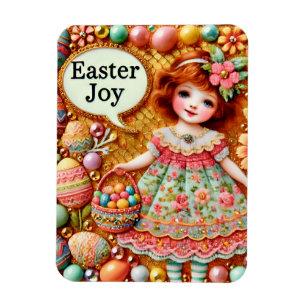 OSTERN ~ Vintage-Mädchen-Eier ~ Flexibler Foto-Mag Magnet