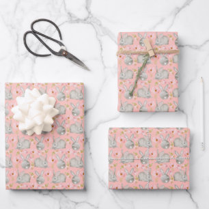 Ostern Wasserfarbe Gemalter Hase Kaninchen Rosa Fl Geschenkpapier Set