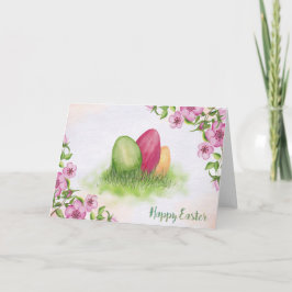 Ostern - Watercolor-Blumen u. Eier Feiertagskarte