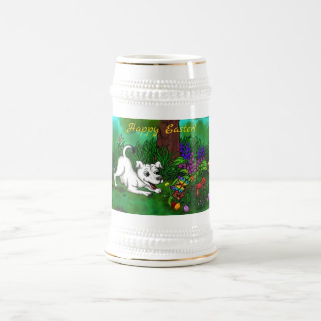 Ostern - Welpe Capo and Butterfly Bierglas (Mittel)
