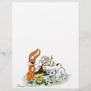 Ostern - Welpen-Capo mit Hase und Küken Briefbogen