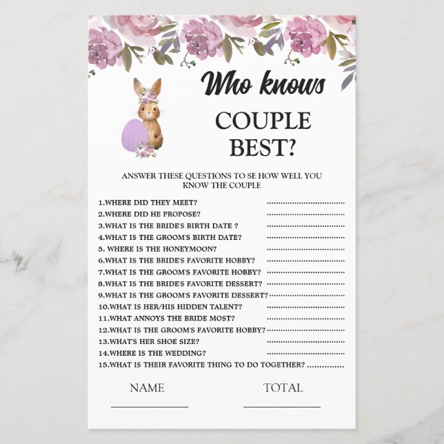 Ostern Wer kennt das Paar Baby Shower Spiel (Vorderseite)