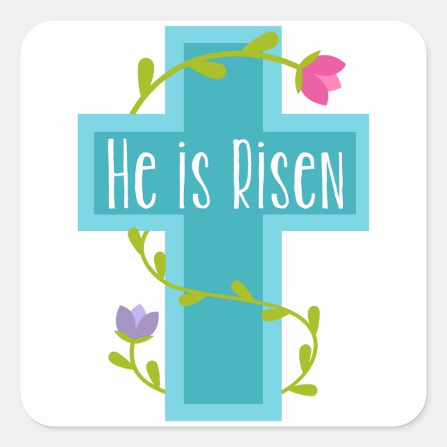 Ostern-Wortkunst Kreuz-Partyaufkleber Quadratischer Aufkleber (Vorderseite)