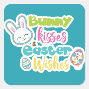 Ostern wünscht und Häschen küsst Partyaufkleber Quadratischer Aufkleber