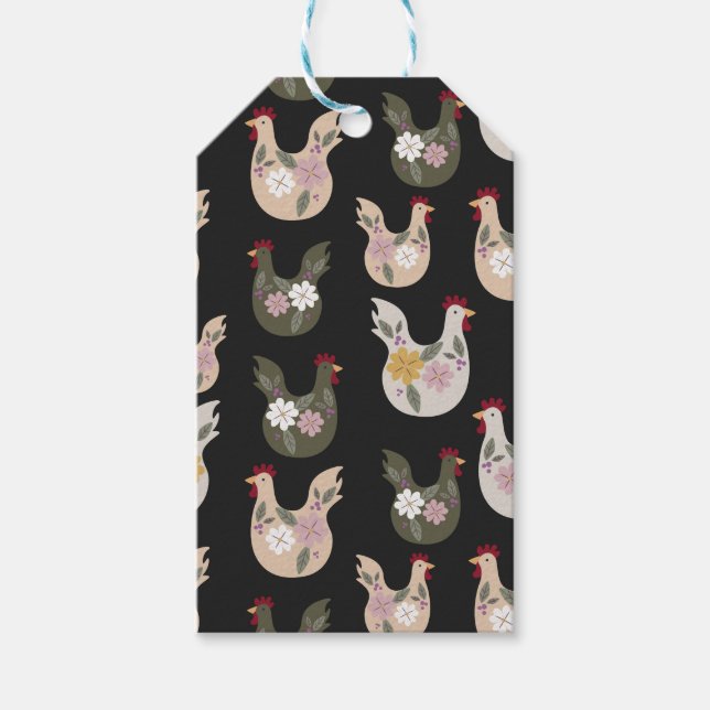 Osternahtloses Muster mit Huhn. Geschenkanhänger (Vorderseite)