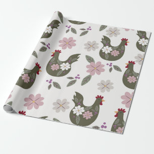 Osternahtloses Muster mit Huhn. Geschenkpapier
