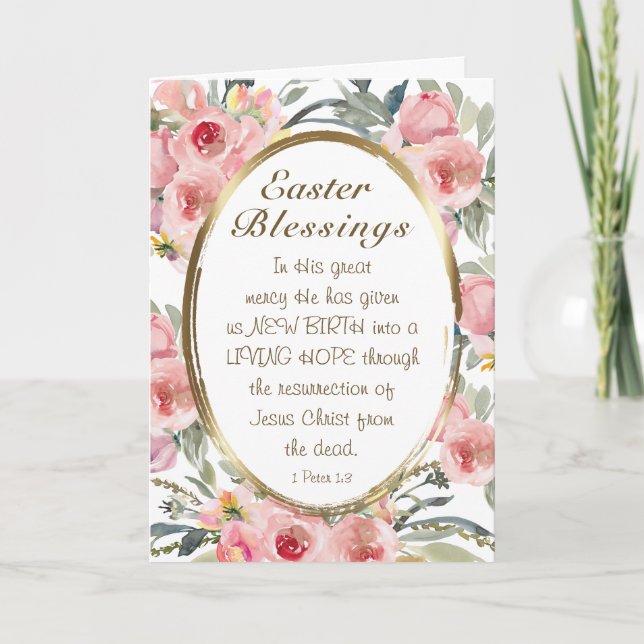 Osternergeißer Bibel Verse Elegante Rosa Blütenwel Karte (Vorderseite)