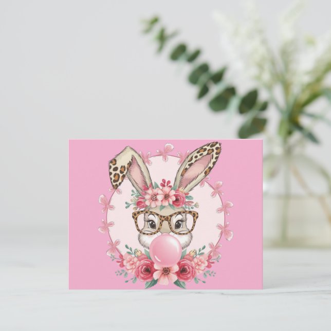 OsterNiedliche Blumenbunny Leopard Geschenk Einladung (Stehend Vorderseite)