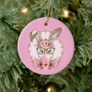 OsterNiedliche Blumenbunny Leopard Geschenk Keramik Ornament