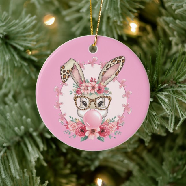 OsterNiedliche Blumenbunny Leopard Geschenk Keramik Ornament (Baum)