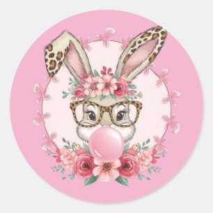 OsterNiedliche Blumenbunny Leopard Geschenk Runder Aufkleber
